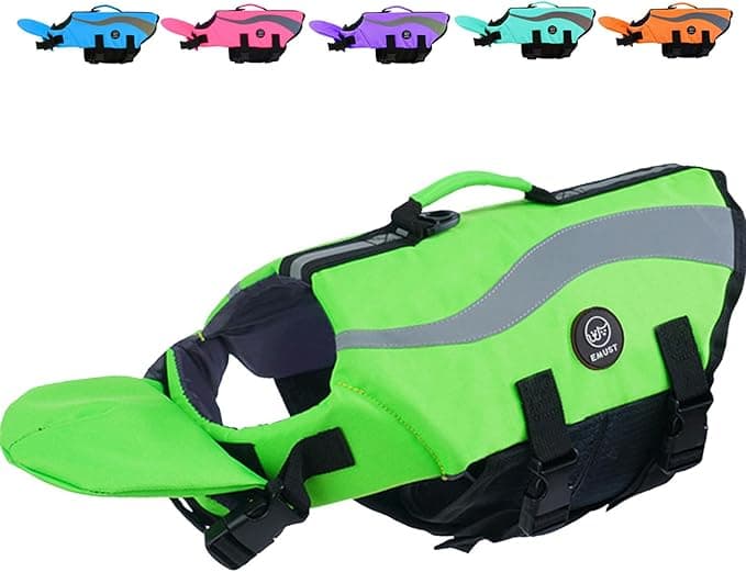 EMUST Life Jacket for Large Dogs, Dog Life Vest for Small/Medium/Large Dogs with Double Rescue Handles, High Reflective Dog Life Preserver for Swimming, Green,L - Image 1