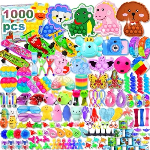 1000 Pcs Party Favors for Kids, Fidget Toys Bulk, Prizes for Kids, Fidget Stocking Stuffers Birthday Party Gifts, Carnival Treasure Classroom Prizes Box, Goodie Bag Stuffers, Birthday Party Toys - Image 1
