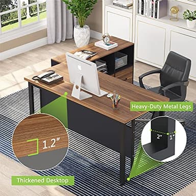 Tribesigns 55 inches Executive Desk and 43" lateral File Cabinet, L-Shaped Computer Desk Home Office Furniture with Drawers and Storage Shelves, Office Table with Cabinet - Image 3