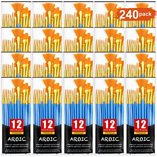 AROIC Painting Brush Set, 20 Packs /240 Pcs, Nylon Brush Head, Suitable for Oil and Watercolor, Perfect Suit of Art Painting, Best Present for Painting Enthusiasts. - Image 1