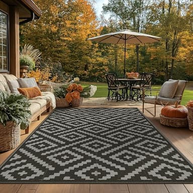 GENIMO Outdoor Rug for Patio Clearance,6'x9' Waterproof Mat,Reversible Plastic Camping Rugs,Rv,Porch,Deck,Camper,Balcony,Backyard,Black & Gray - Image 8