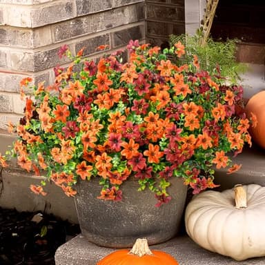 Artificial Mums Fake Fall Flowers for Outdoors Decoration, 12 Bundles Realistic Autumn Silk Daisy Faux Plants UV Resistant Decor for Home Garden Porch Patio Yard Balcony Window (Orange Brown) - Image 2