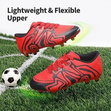DREAM PAIRS Boys Girls Soccer Cleats Youth Firm Groud Baseball Cleats Sport Athletic Outdoor Trainning Football Shoes for Little/Big Kid,Size 10 Toddler,Red/Black/Silver,160472-K - Image 2