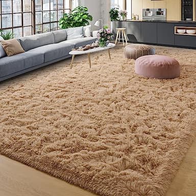 YJ.GWL Area Rugs for Living Room Bedroom, 8x10 Machine Washable Large Beige Carpet, Soft Fluffy Shaggy Thick Big Shag Indoor Floor Rug for Kids Boy and Girls Room Dorm Home Decor Aesthetic - Image 1