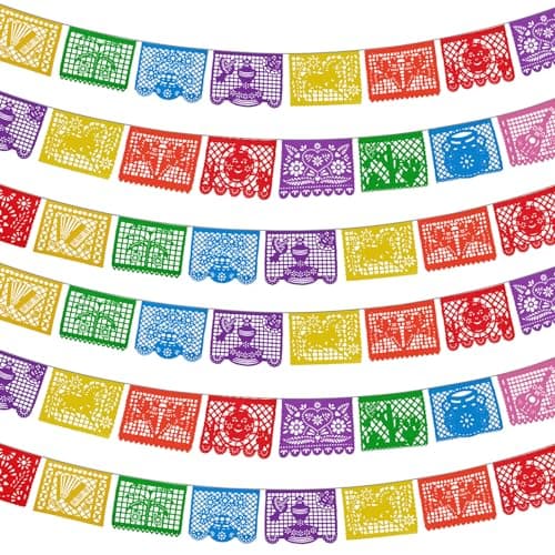 Lctevvn 6 Packs 108 Ft Fiesta Party Decorations Mexican Party Banners Papel Picado Banners Cinco De Mayo Decorations Dia De Los Muertos Decor Mexico Halloween Banner Birthday Party Decorations (6pack Banners) (Multicolour-6Packs) - Image 1
