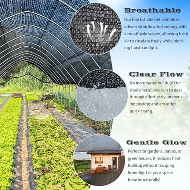 Joepen 50% Black Shade Cloth with Grommets, Greenhouse Garden Shade Cover Plant Shades from Sun, 20ft x 20ft - Image 3