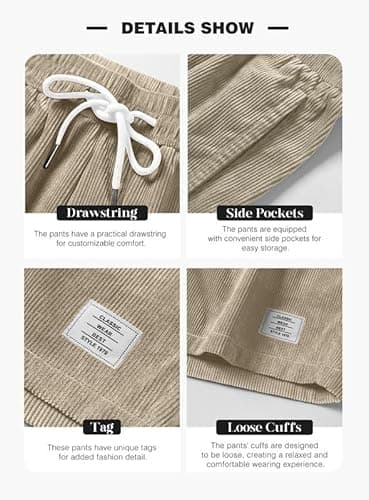 JMIERR Men's Corduroy Shorts Casual Elastic Waist Drawstring Lightweight Summer Beach Shorts for Resort Wear 38 (X-Large) Parchment - Image 8