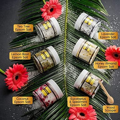 Gifts for Women Who Have Everything, Epsom Bath Salts Gift Basket Set, Relaxing Self Care Salt W/Essential Oil, Christmas Gifts for Mom, Lavender, Eucalyptus, Lemon, Coconut, Tea Tree, Honey Almond - Image 2