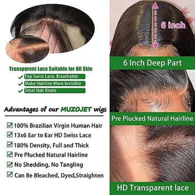 13x6 Lace Front Wigs Human Hair Pre Plucked 180 Density 26 Inch HD Body Wave Lace Front Wigs Human Hair 10A Frontal Wigs Human Hair wigs for Women Glueless Wigs Human Hair Pre Plucked Black wig - Image 2