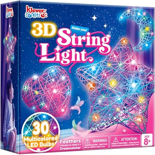 Klever Kits 3D String Art Kit for Kids, Light Up String Light Toy with 30 Multi-Colored LED Bulbs, Arts and Crafts Set, Birthday Gifts for Girls and Boys Ages 8+ - Image 1