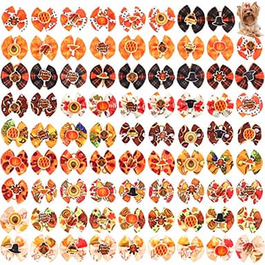 Petunny Dog Hair Bows for Thanksgiving,30Pcs Yorkie Dog Autumn Bows with Rubber Bands for Halloween Christmas Fall Party Pet Dog Cat Hair Accessories(Random Color) - Image 1