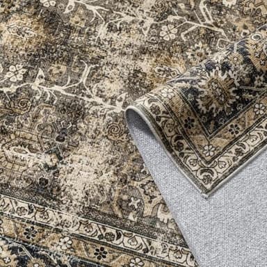 PureCozy Vintage Area Rug 4x5 Brown Entryway Office Washable Carpet Non Slip Bedroom Indoor Living Room Door Mat Low Pile Traditional Distressed Retro Accent Rug for Dining Room Bathroom Kitchen - Image 8