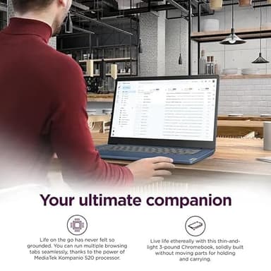 Lenovo IdeaPad Slim 3 Chromebook - 14'' Full HD (1920 x 1080) Display • 8-Core MediaTek Kompanio 520 CPU • 4GB RAM • 64GB eMMC & 256GB Micro SD Card • Wi-Fi 6 • for Business Student • Chrome OS • Blue - Image 4