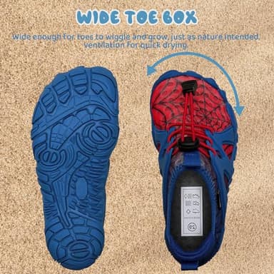 WateLves Toddler/Little/Big/Kid Water Shoes Wide Barefoot Aqua Athletic Sneakers Girls Boys Hiking Beach Swim Fast Dry Shoes Built-in Heel Grips (Red Blue, 37) - Image 3