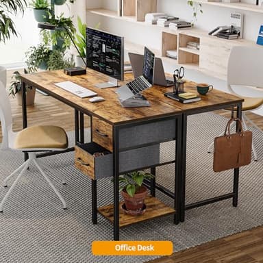 CubiCubi Computer Desk with 2 Drawers, 40 Inch Small Home Office Desk Study Writing Table, Rustic Brown - Image 8