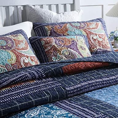 Secgo Twin Size Quilt Size - 100% Cotton Comforter Set Bedding Sets (68 * 86 Inch) with 2 Pillow Shams, Patchwork Reversible Lightweight Bedspread - Image 2