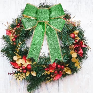 20 Yards Green Glitter Wired Ribbon with Gold Metallic Edge, 2 Inch Christmas Ribbon for Wreath, Tree Decoration, Home Decor (Green, 20 Yard) - Image 3