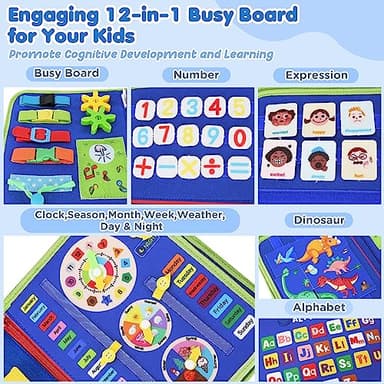 Busy Board for Toddlers Boys Girls Montessori Toys for 1 2 3 4 Year Old, Busy Book Preschool Learning Activities with Alphabet Number, Animal Travel Toys Birthday Gifts for Plane Car Motor Skills - Image 3