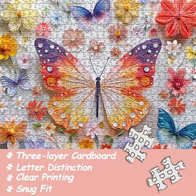 Butterfly Puzzle for Adults 1000 Pieces, Colorful Wings Jigsaw Puzzle Garden Flower, Unique Paper Art Nature Animal Puzzle, Challenging Impossible Hard Puzzle for Adults - Image 2