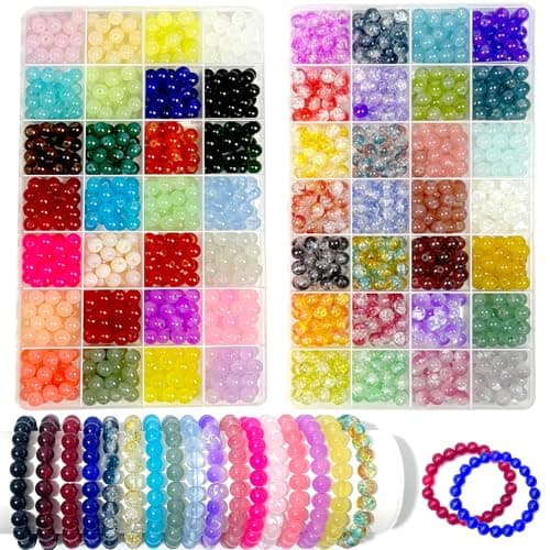 Bijbeads 56 Colors 8mm Glass Beads for Jewelry Making, 1400PCS Crystal Round Beads, Loose Bead Bulk Bracelet Making Kit for DIY Crafts Gifts - Image 1