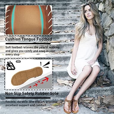 Aomigoct Sandals Women Flat Shoes: Dressy Summer Bohemian Flats Shoes for Women Sandals Comfortable Ankle Strap Outdoor Walking - Image 5