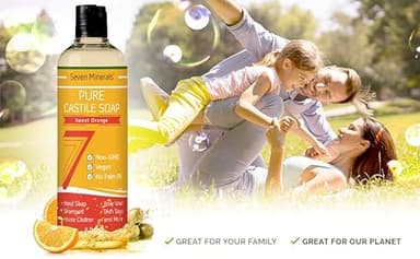 Seven Minerals Pure Castile Soap, Sweet Orange 8oz - No Palm Oil, GMO-Free - Gentle Liquid Soap For Sensitive Skin & Baby Wash - All Natural Vegan Formula with Organic Carrier Oils - Image 3