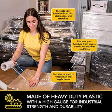Modern Innovations 15 Inch Clear Stretch Wrap Roll with Handles (1 Roll-1000 Feet) Heavy Duty Shrink Wrap for Moving, Packing Supplies for Wrapping Furniture, Industrial Plastic Pallet Cling - Image 5