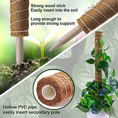 Fabulas Moss Pole 47.5 Inch - Monstera Plant Support, 4 Packs 16 Inch Plant Stakes for Indoor Plants Coco Coir Moss Pole Sticks for Climbing Potted Live Plants, Pothos, Philodendron, with Garden Ties - Image 5