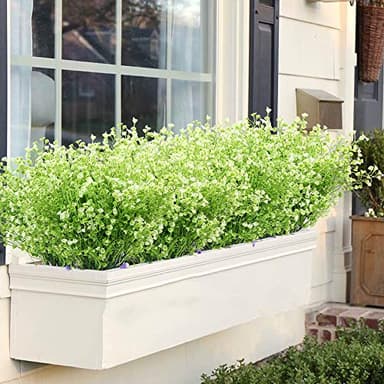 KLEMOO Artificial Shrubs Bushes 4 Pack Fake Outdoor UV Resistant Plants Flowers, Faux Plastic Bell Leaves Greenery for Indoor Outside Hanging Planter Home Office Wedding Farmhouse Decor (White) - Image 2