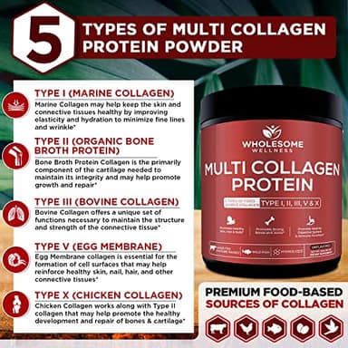 Wholesome Wellness Multi Collagen Protein Powder Hydrolyzed (Type I II III V X) Grass-Fed All-in-One Super Bone Broth + Peptides - Premium Blend of Beef, Chicken, Wild Fish, Eggshell, 58 Servings - Image 5