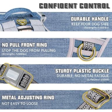 AUROTH Tactical Dog Harness for Small Medium Large Dogs No Pull Adjustable Pet Harness Reflective K9 Working Training Easy Control Pet Vest Military Service Dog Harnesses (M, Denim Blue) - Image 3