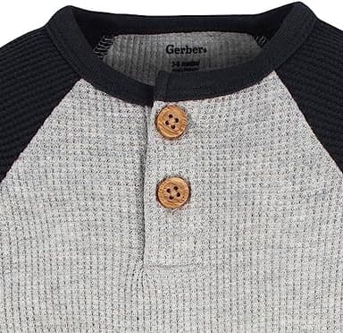Gerber Baby Boys' Long Sleeve Henley Onesies (2 Pack - Image 6