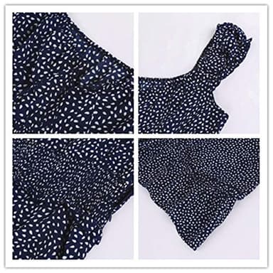 YOBECHO Womens Summer Ruffle Sleeve Sweetheart Neckline Printing Dress Mini Dresses Navy Blue - Image 4