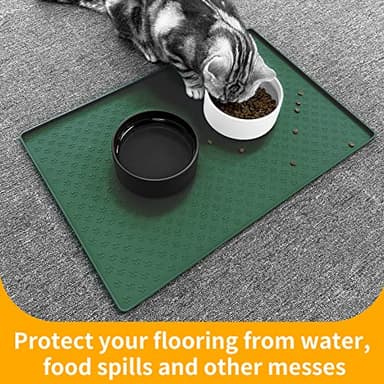 Ptlom Pet Placemat for Dog and Cat, Waterproof Silicone Pet Feeding Bowl Mats for Food and Water, Small Medium Large Dogs Mat Prevent Residues from Spilling to Floor, Hunter Green, 18" 12" - Image 3