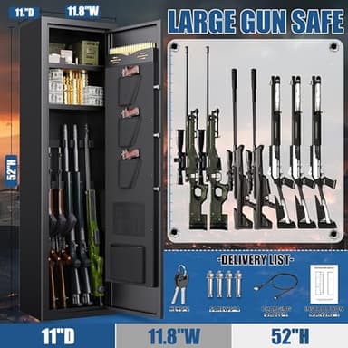 8-12 Gun Safe,Gun Safe for Rifles and Pistols,No Assembly Required,Biometric Fingerprint Large Rifle Safes for Home,Alarm System,Adjustable Rack,Silent Mode - Image 2