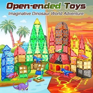 102PCS Dinosaur Toys Magnetic Tiles with 8 Dinosaurs - Jurassic Scenes Dinosaur World Adventure Set, Magnetic Blocks Kids Toys for Boys & Girls Ages 3+, Sensory Toddler Creative Kids Games Gifts - Image 3