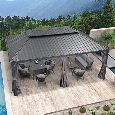 PURPLE LEAF 12' X 20' Permanent Hardtop Gazebo Aluminum Gazebo with Galvanized Steel Double Roof for Patio Lawn and Garden, Curtains and Netting Included, Grey - Image 2
