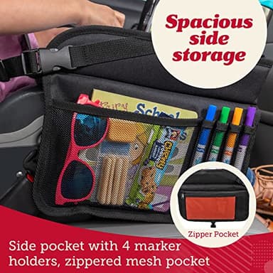 Lusso Gear Car Seat Tray - 1-Pack Black - 600D Oxford Lap Desk Organizer & Tablet Stand with Dry-Erase Surface, Snack & Cup Holder - Kids Travel Tray for Car Seat - Image 9