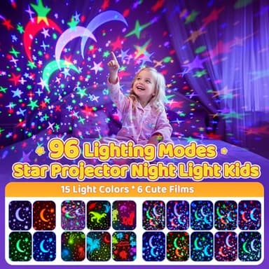 PIKOY Night Light for Kids, 90 Modes+6 Films+Dimmer+Timer+Remote Kids Night Light Projector, Rechargeable Built-in Battery+360° Silent Rotation Butterfly/Princess/Mermaid Room Decor,Girl Toys/Gifts - Image 2