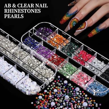 FANDAMEI Nail Charms, Nail Rhinestones Kit with 8 Boxes of Nail Gems, 3D Charms for Nails, Colorful Clear Flatback Rhinestones, Multi Shape Pearls Jewels Crystals for Craft - Image 6