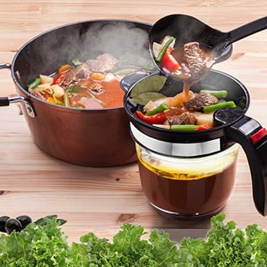 Fat Separator With Bottom Release, 4 Cup Gravy Separator for Cooking with Oil Strainer, Kitchen Gadgets Grease Separator Packaged with a 3-in-1 Multifunctional Peeler (Red) - Image 2