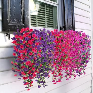 Hrobek Artificial Hanging Flowers for Outdoor, 2pcs Fake Plants Long Vine Morning Glory Eucalyptus, UV Resistant Realistic Faux Greenery Indoor Outside Patio Porch Garden Decor, Light Purple - Image 6