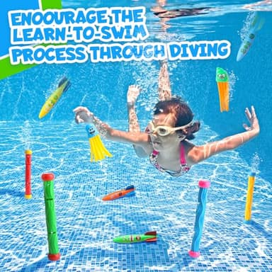 Dive Rings Pool Toys Adults, 10 Pcs Diving Pool Toy for Kids Ages 4-8, Shark Torpedo Dive Set, Octopus Toddler Water Fun Toys, Summer Essentials Underwater Swimming Throwing Gifts for Boys & Girls - Image 3