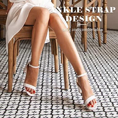 Ankis White Heels for Women - Open Toe Ankle Strap Chunky Heel Pump Sandals Party Wedding Strappy Buckle Sandals Standard Size 2.75 Inches Tall Thick Heel Design - Image 2
