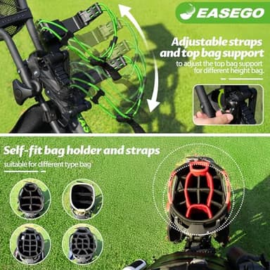 EASEGO Golf Push Cart 3 Wheel : Golf Bag Cart Foldable with Phone/Cup/Umbrella Holder Compact Golf Pull Carts Quick Fold Golf Caddy Push Carts with Large Wheelbase for Different Terrain (Lemon Green) - Image 8