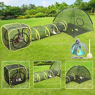 Outdoor Cat Enclosures for Indoor, Portable Mesh Tent, Outdoor pet Tunnel, Cat Playhouse with Adjustable Cat Harness and Leash for Walking, Colorful Tease Ball for Small Animals - Image 1