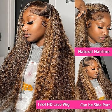 bangjazz 26 Inch Highlight Ombre Lace Front Wig Human Hair Deep Wave 13x4 HD Lace Frontal Wigs Human Hair 180% Density P4/27 Colored Curly Wigs for Women Glueless Pre Plucked Wig - Image 3