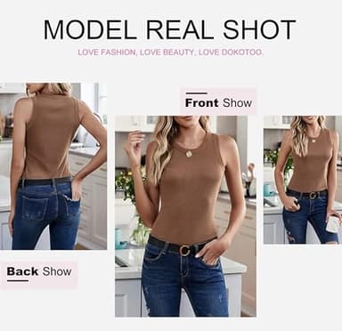 Dokotoo Womens Ladies Basic Ribbed Thick Strap Low Cut Solid Color Tight Slimming Fitted Sleeveless Shirts Sports Workout Long Tank Tops Activewear Tops Blue L - Image 4