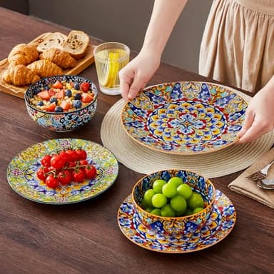 vancasso 18 Pieces Dinnerware Sets, Plates and Bowls Set, Porcelain Dishes Set for 6, Microwave and Dishwasher Safe, Scratch Resistant, Bohemian Style Dining Ware Service for 6, Series SIMI - Image 7