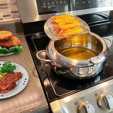 Saltlas Deep Fryer Pot (°F), 11"/4.4Qt (4.2 L) Extra Large Tempura Frying Pot with Lid, 304 Stainless Steel Fry Pot with Fahrenheit Thermometer and Oil Drip Drain Rack - Image 2